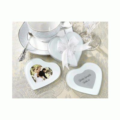 Wedding Souvenirs modern design heart shape glass photo coaster