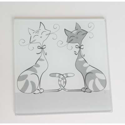 Lovely cat Art tempered Glass cup Pad with Best Price