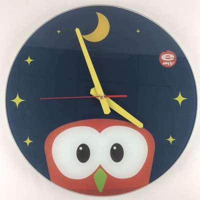 Popular Cartoon Round Decorative Tempered Glass wall clock