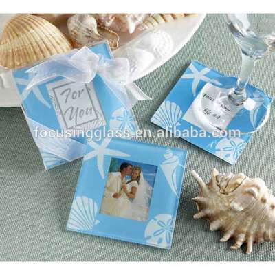 Anti-slip tempered beer glass placemats coaster with insert photo frame