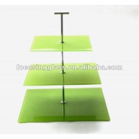 3 tier square flat silk-screen tempered glass cake stand