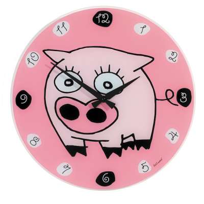 Lovely pig design Tempered Glass wall clock