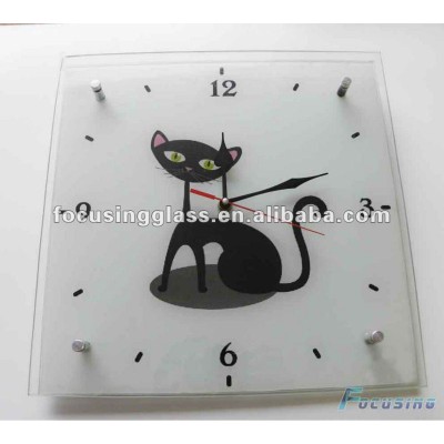 Popular Cartoon cat Tempered Glass wall clock for bedroom