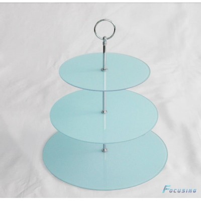 3 tier round flat pp paper decal tempered glass serving tray