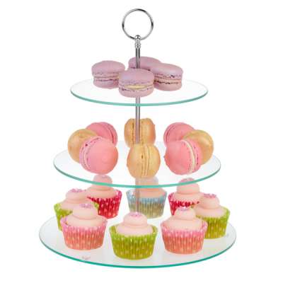 3 tier Clear Glass Cake Plate Stand With metal handle